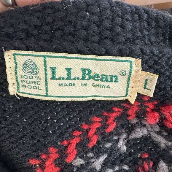 Vintage LL Bean Wool Geometric Cardigan Sweater Fair Isle Nordic Aztec Women L - Picture 5 of 10